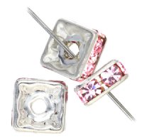 10 6mm Silver Squaredelles with Light Rose Rhinestones