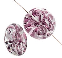 1 20x8mm Crystal with Amethyst Squiggle Lampwork Disk