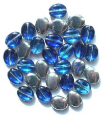 30 12x9mm Flat Oval Blue Helio Glass Beads