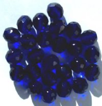 25 10mm Faceted Round Transparent Cobalt Firepolish Beads