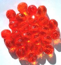 25 10mm Faceted Round Transparent Orange Firepolish Beads