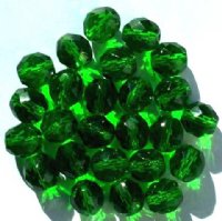 25 10mm Faceted Round Transparent Green Firepolish Beads