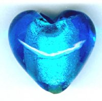 1 19x20mm Aqua Silver Foil Heart Bead