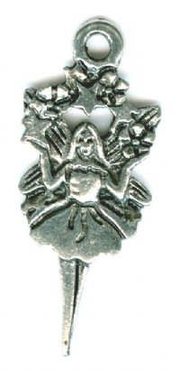 1 24x11mm Antique Silver Fairy with Flowers Pendant