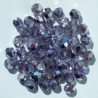 50 6mm Faceted Half Mirror Coated Purple Beads