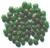 50 9mm Green & Gold Marble Glass Ladybugs Beads
