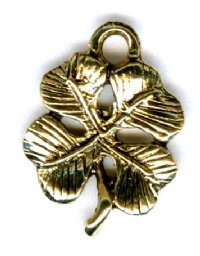 1 17x12mm Antique Gold Four Leaf Clover / Shamrock Pendant