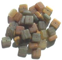 35 11x11x5mm Matte Marble Topaz Olive Square Bead Mix
