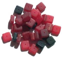 35 11x11x5mm Matte Marble Red & Black Square Bead Mix