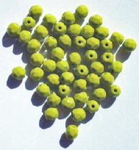 50 6mm Faceted Opaque Pea Green Firepolish Beads