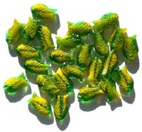 25 15mm Green, White, and Yellow Marble Fish Beads