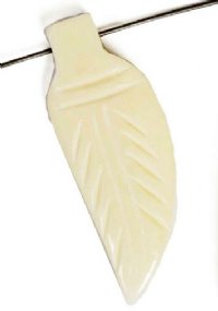 1 37x13mm White Carved Feather Worked on Bone Pendant