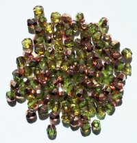 100 4mm Faceted Olive Half Copper Coated Firepolish Beads