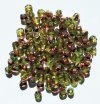 100 4mm Faceted Olive Half Copper Coated Firepolish Beads