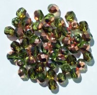 50 6mm Faceted Olive Half-Coat Copper Firepolish Beads