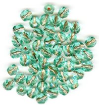 50 6mm Faceted Light Aqua Copperlined Firepolish Beads