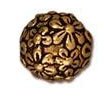 1 8mm TierraCast Round Antique Gold Floral Bead