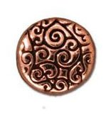 1 12x4mm TierraCast Flat Round Antique Copper Disk with Scroll Design