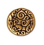 1 12x4mm TierraCast Flat Round Antique Gold Disk with Scroll Design