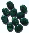 10 18x14x5mm Dark Satin Green Flat Oval Beads