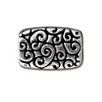 1 13x9mm TierraCast Flat Antique Silver Rectangle Bead with Scroll Design