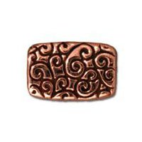 1 13x9mm TierraCast Flat Antique Copper Rectangle Bead with Scroll Design