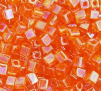 10 grams of 4x4mm Transparent Rainbow Orange Miyuki Cubes