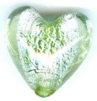 1 19x20mm Light Olive & Silver Foil Glass Heart Bead 
