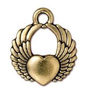 1 12mm TierraCast Antique Gold Winged Heart Pendant