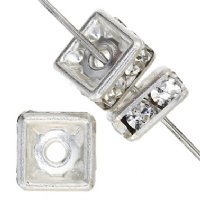 10 4mm Silver Squaredelles with Crystal Rhinestones