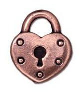 1 16mm TierraCast Antique Copper Heart Lock Pendant