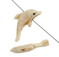 1 22x12mm Antiqued Carved Dolphin Worked On Bone Bead
