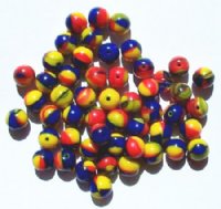 50 8mm Red, Yellow, and Blue Marble Round Beads