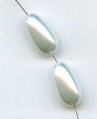16 inch strand of 12x8mm White Glass Pearl Teardrop Beads