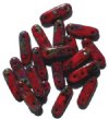 20 15x5mm Two Hole Opaque Red Picasso Spacer Bar Beads