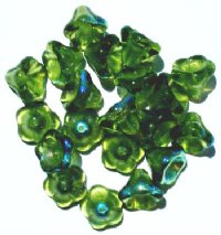 20 11mm Transparent Olivine AB Bell Flower Glass Beads