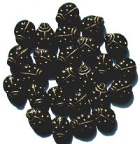 25 14mm Opaque Black & Gold Ladybug Beads