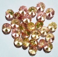 25 6x8mm Faceted Two Tone Green & Pink Donut Beads