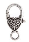 5 27mm Antique Silver Heart Lobster Clasps with Heart Pattern