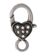 5 27mm Antique Silver Heart Lobster Clasps with Rhinestones