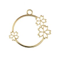 1, 36x33mm Beadwork Gold Plated Circle with Flowers Pendant / Link