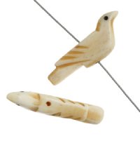 1 9x27mm Antiqued Carved Bird Worked On Bone Bead