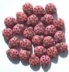 25 14mm Opaque Pink Ladybug Glass Beads