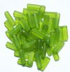 50 5x15mm Transparent Matte Olivine Blue Glass Rectangle Beads