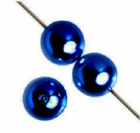 16 inch strand of 10mm Round Dark Blue Glass Pearl Beads