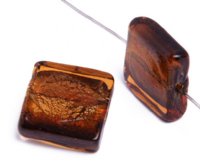 1 20x20x6mm Topaz with Foil Lampwork Flat Square