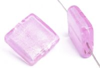 1 20x20x6mm Light Pink with Foil Lampwork Flat Square