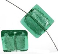 1 20x20x6mm Sea Green with Foil Lampwork Flat Square