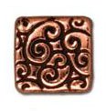 1 9.5x9.5mm TierraCast Flat Antique Copper Square Bead with Scroll Design