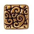 1 9.5x9.5mm TierraCast Flat Antique Gold Square Bead with Scroll Design